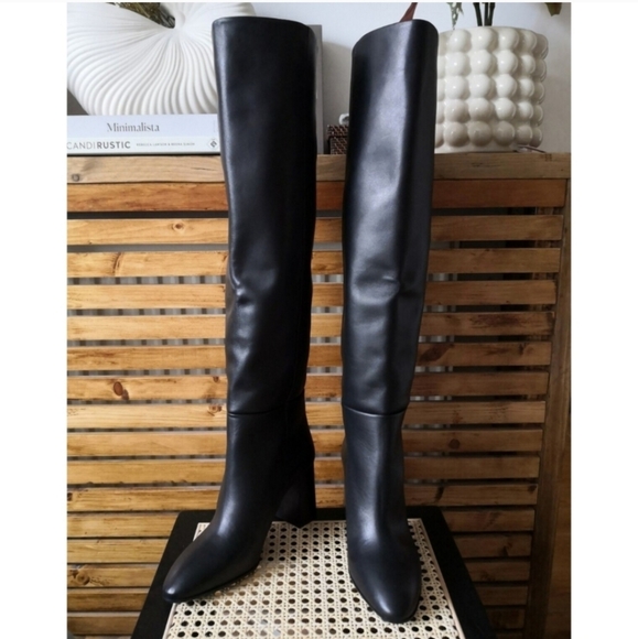 Zara heeled leather knee high boots black NWT - Picture 11 of 15